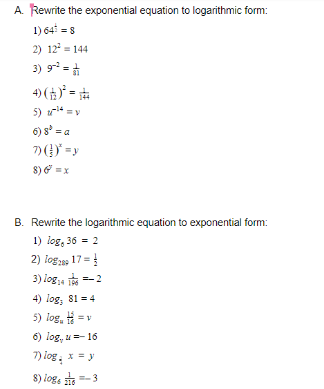 8 2) 12" = 144 3) 97 = 31 4) (1) =