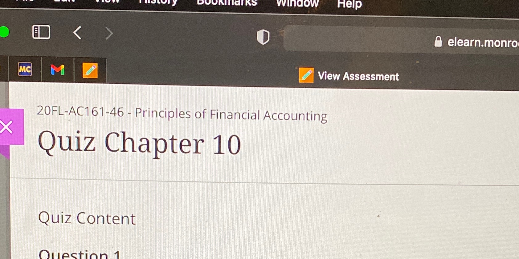  bookmarks Window Help elearn.monro MC M View Assessment 20FL-AC161-46 - Principles