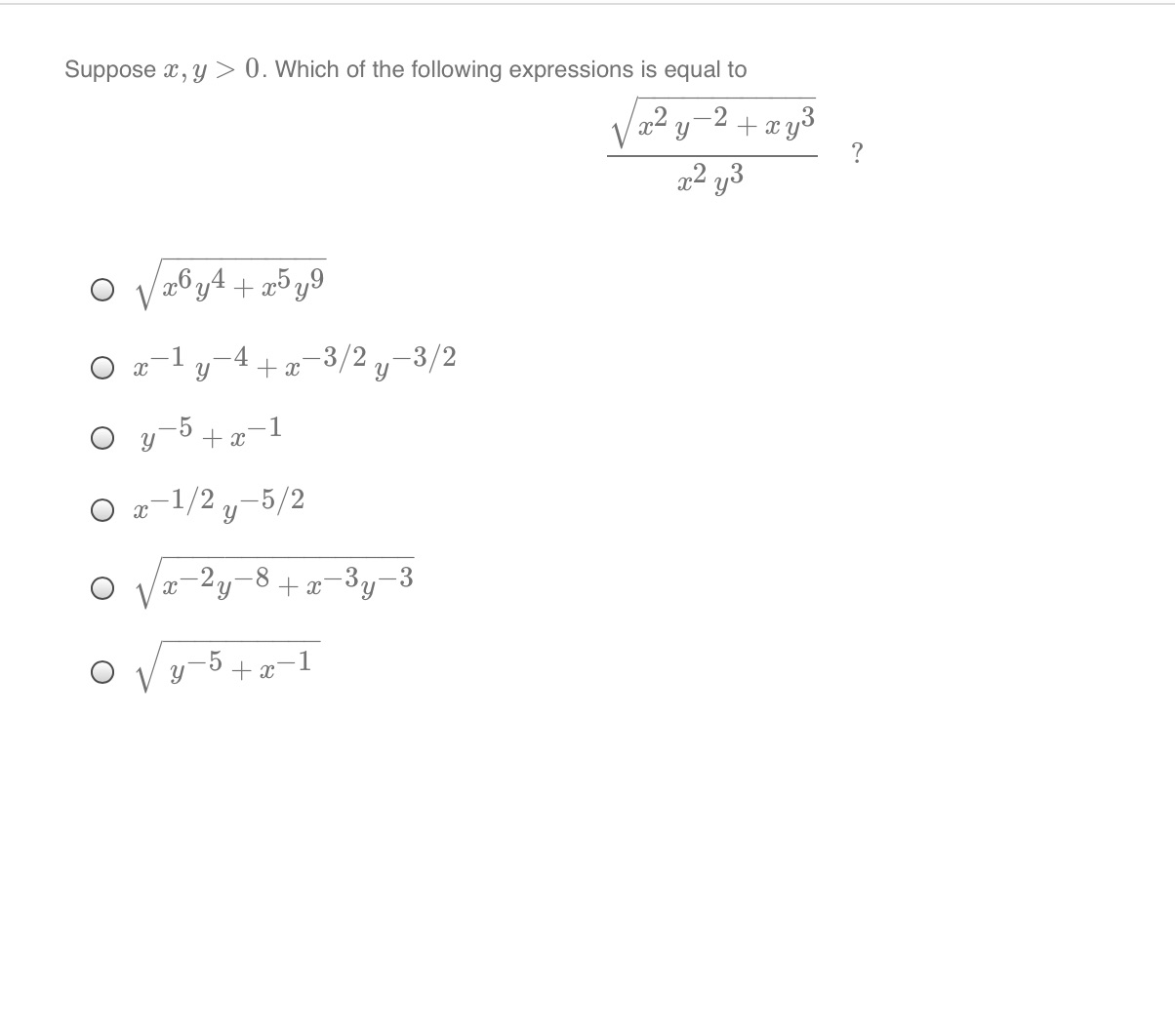Suppose c, y > O. Which of the following expressions is equal