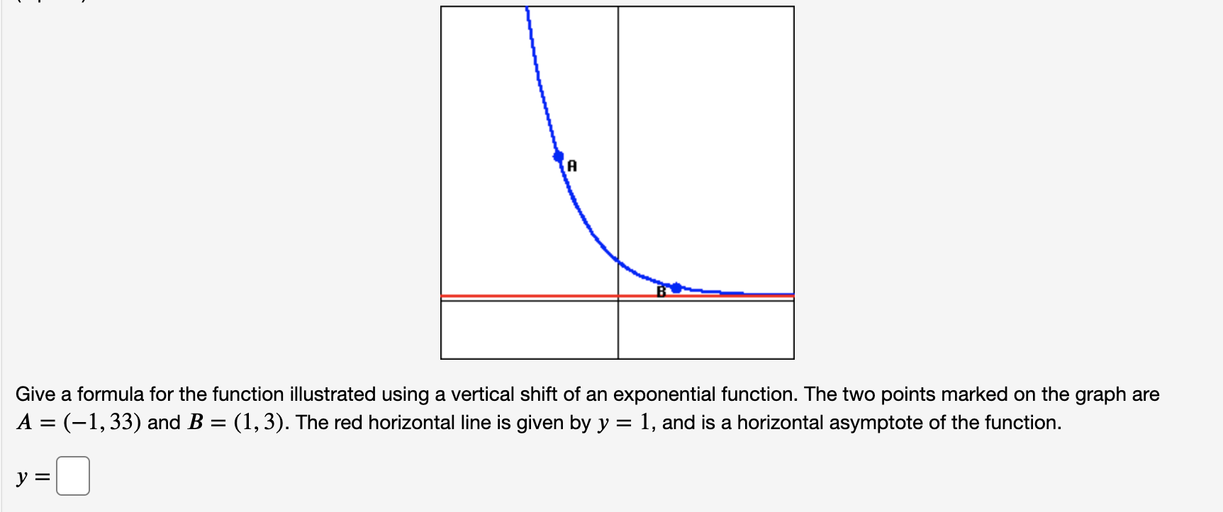 of an exponential function. The two points marked on the graph are