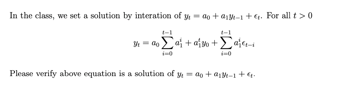  In the class, we set a solution by interation of y;