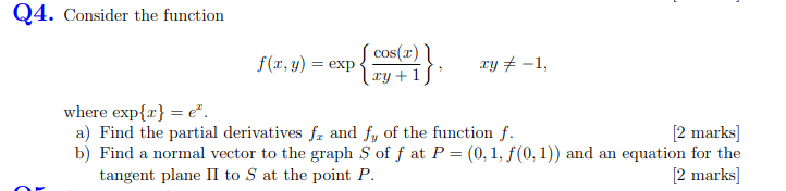 1 my *-1, where exp(x} = er. a) Find the partial derivatives