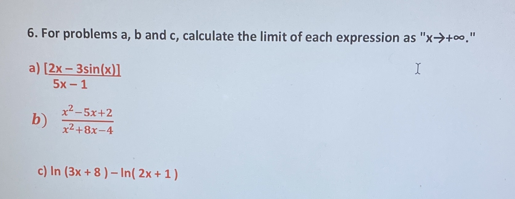 each expression as "x-too." I a) [2x - 3sin(x)1 5x - 1