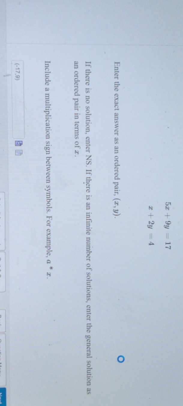  did I get this right 5x + 9y = 17 x