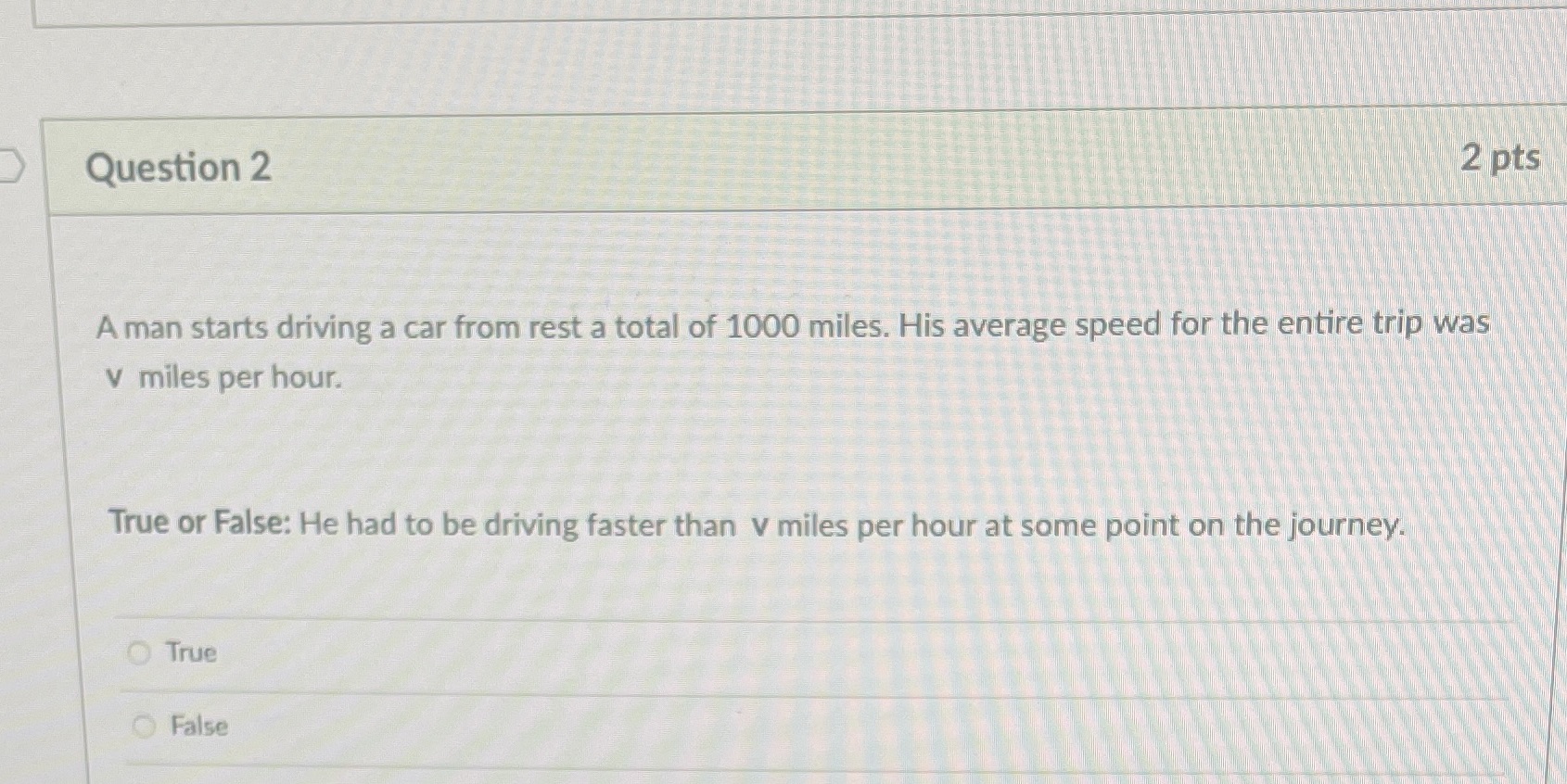driving a car from rest a total of 1000 miles. His average