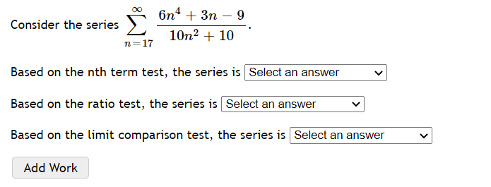 the series 2 \":17 Based on the nth term test, the series
