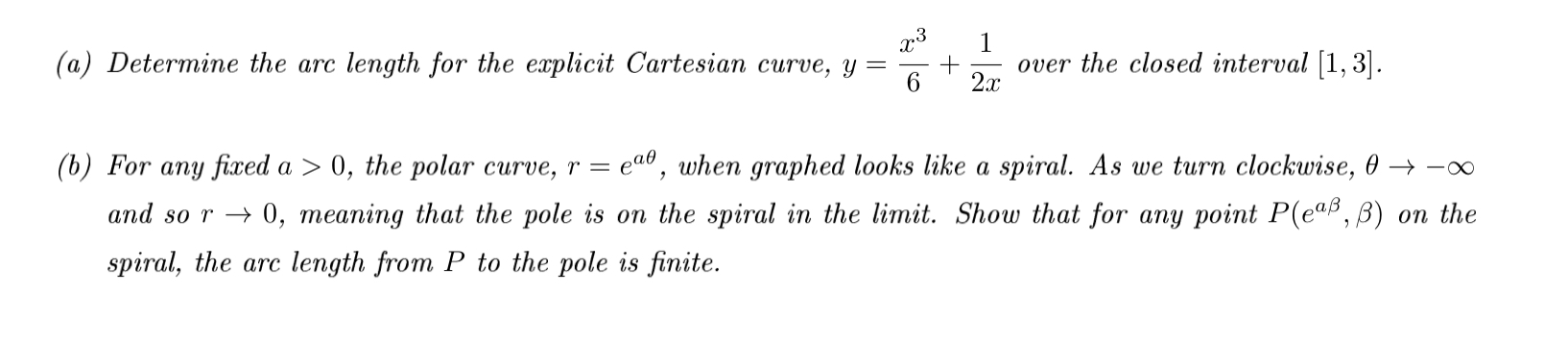 ) Determine the arc length for the explicit Cartesian carve, y :