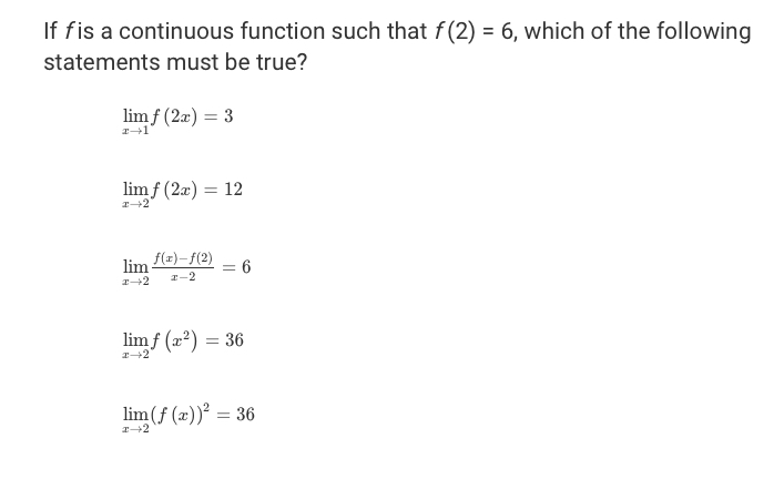 f at selected values of z. Which of the following conclusions is