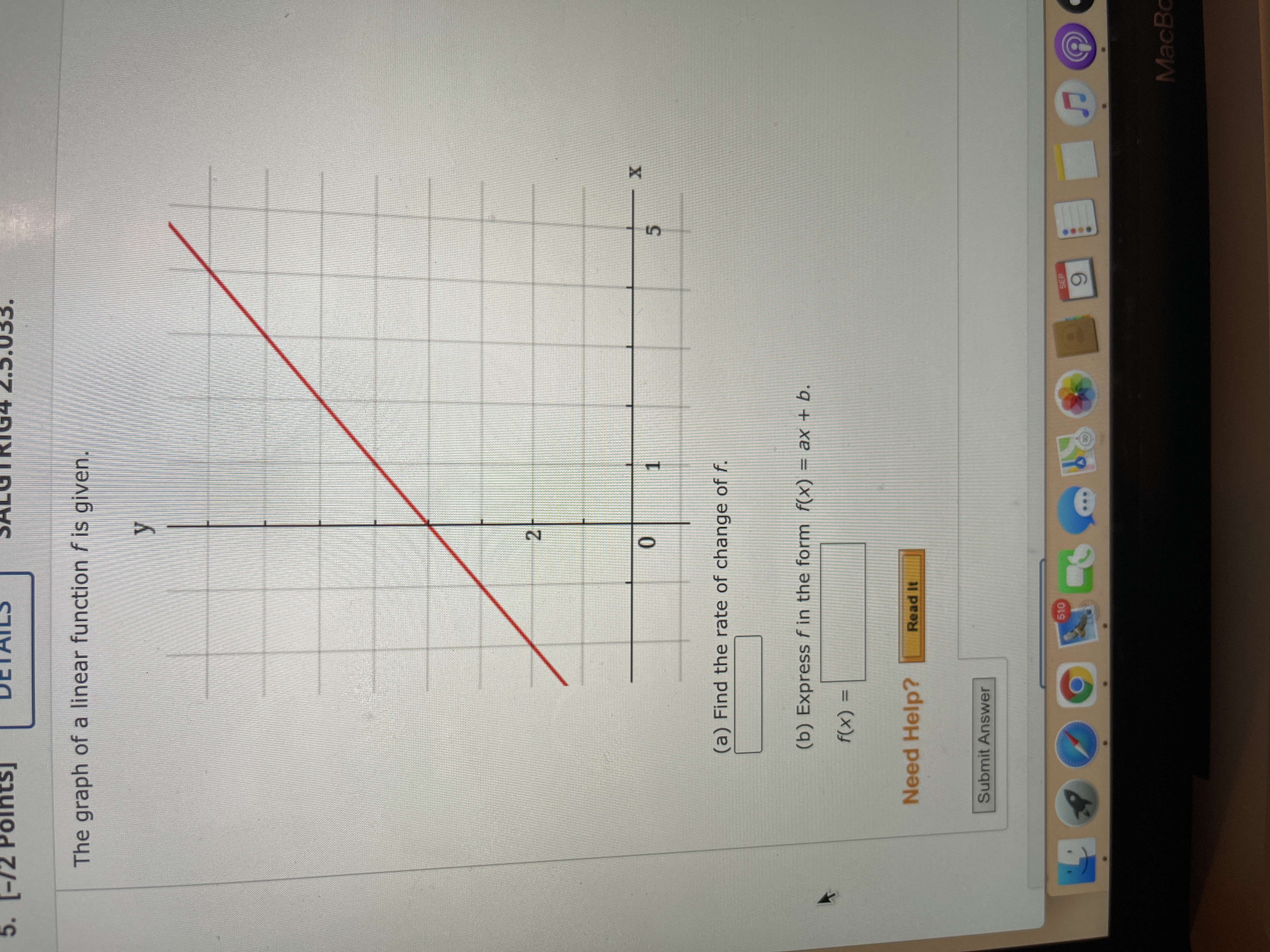  5. [-/2 Points] 2.0.035. The graph of a linear function f