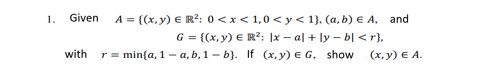 1. Given A = {(x,y) e r: 0 < x < <