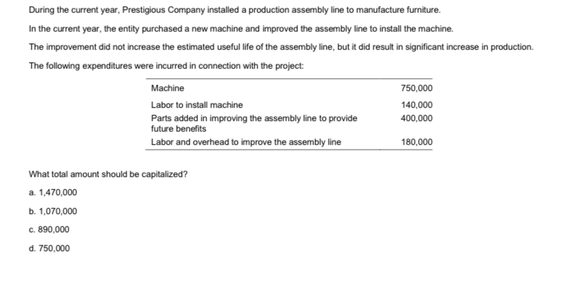 machine at the beginning of the current year: Invoice cost - terms