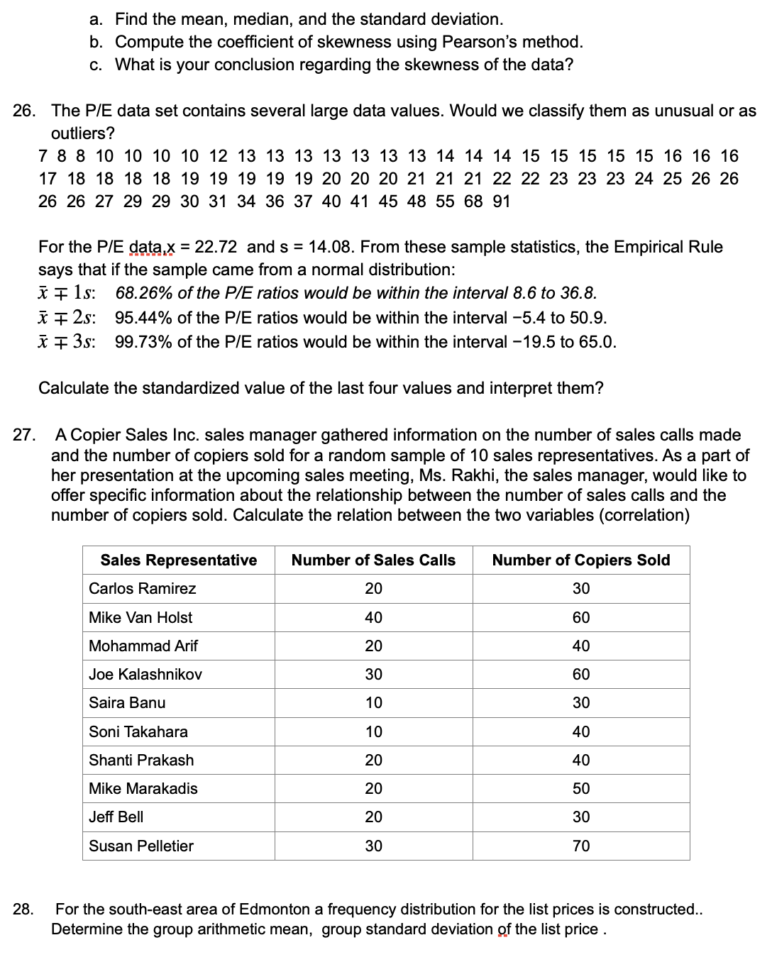 $295, $330, $379, $103, and $379. a. What is the median monthly