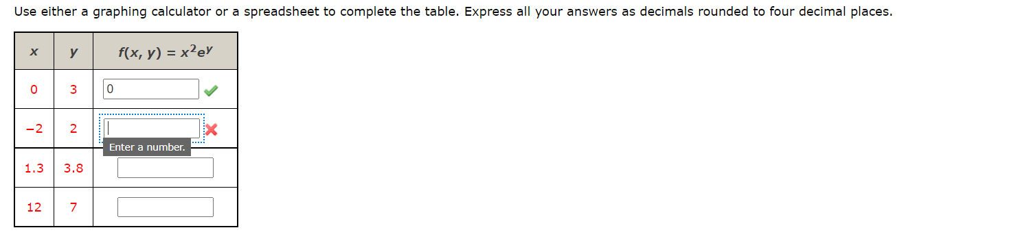 a spreadsheet to complete the table. Express all your answers as decimals