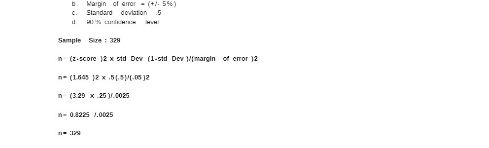  b . Margin of error = (+/- 5% ) C. Standard