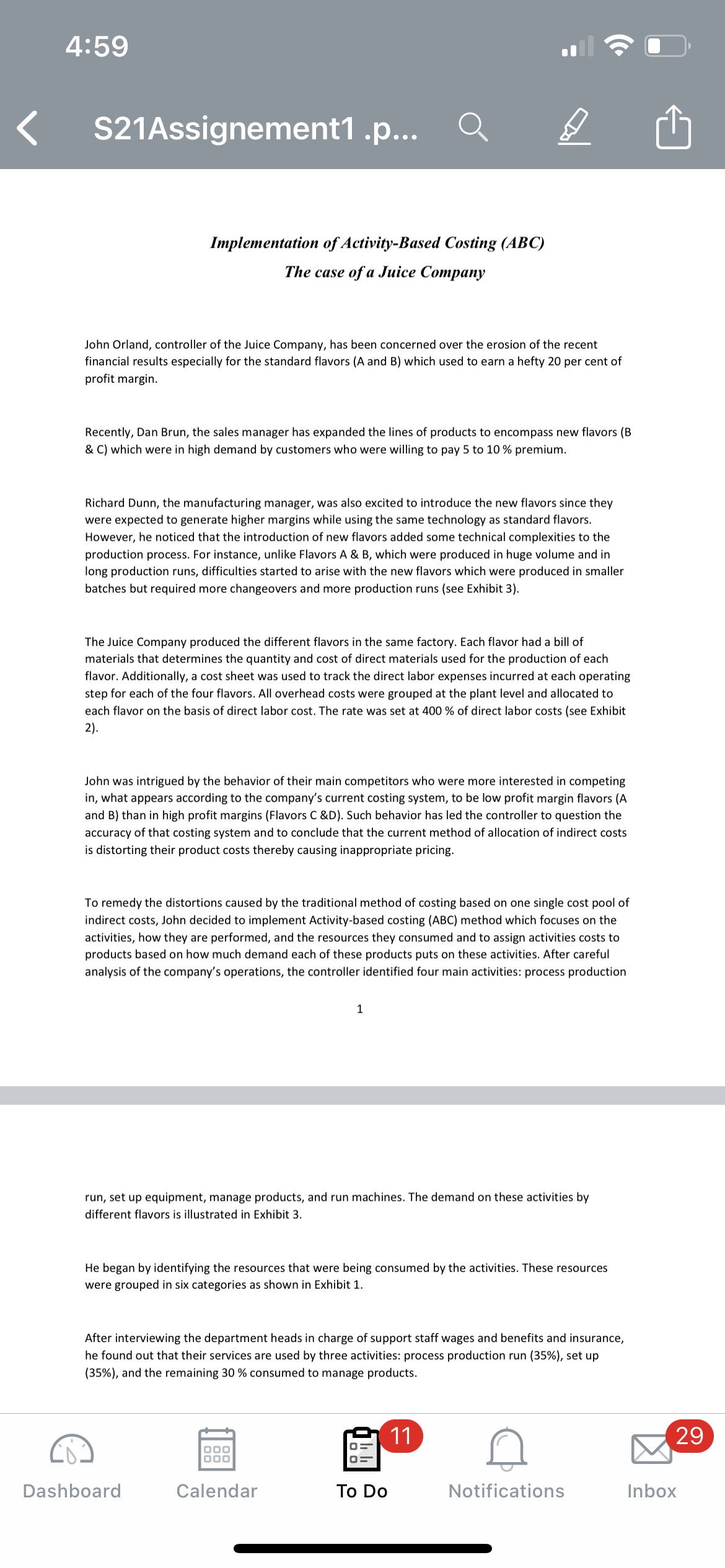 : 59 S21Assignement1 .p... Implementation of Activity-Based Costing (ABC) The case ofa