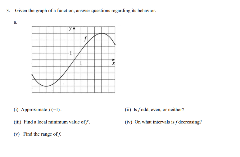  3. Given the graph of a function, answer questions regarding its