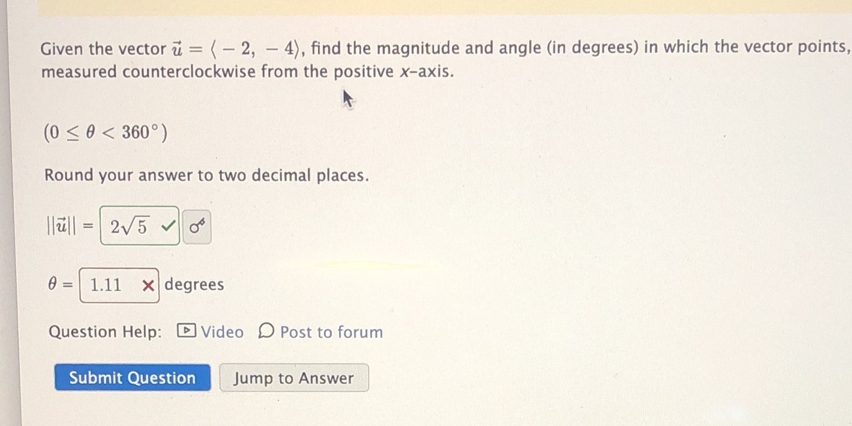  Q12 Given the vector u = ( - 2, - 4),