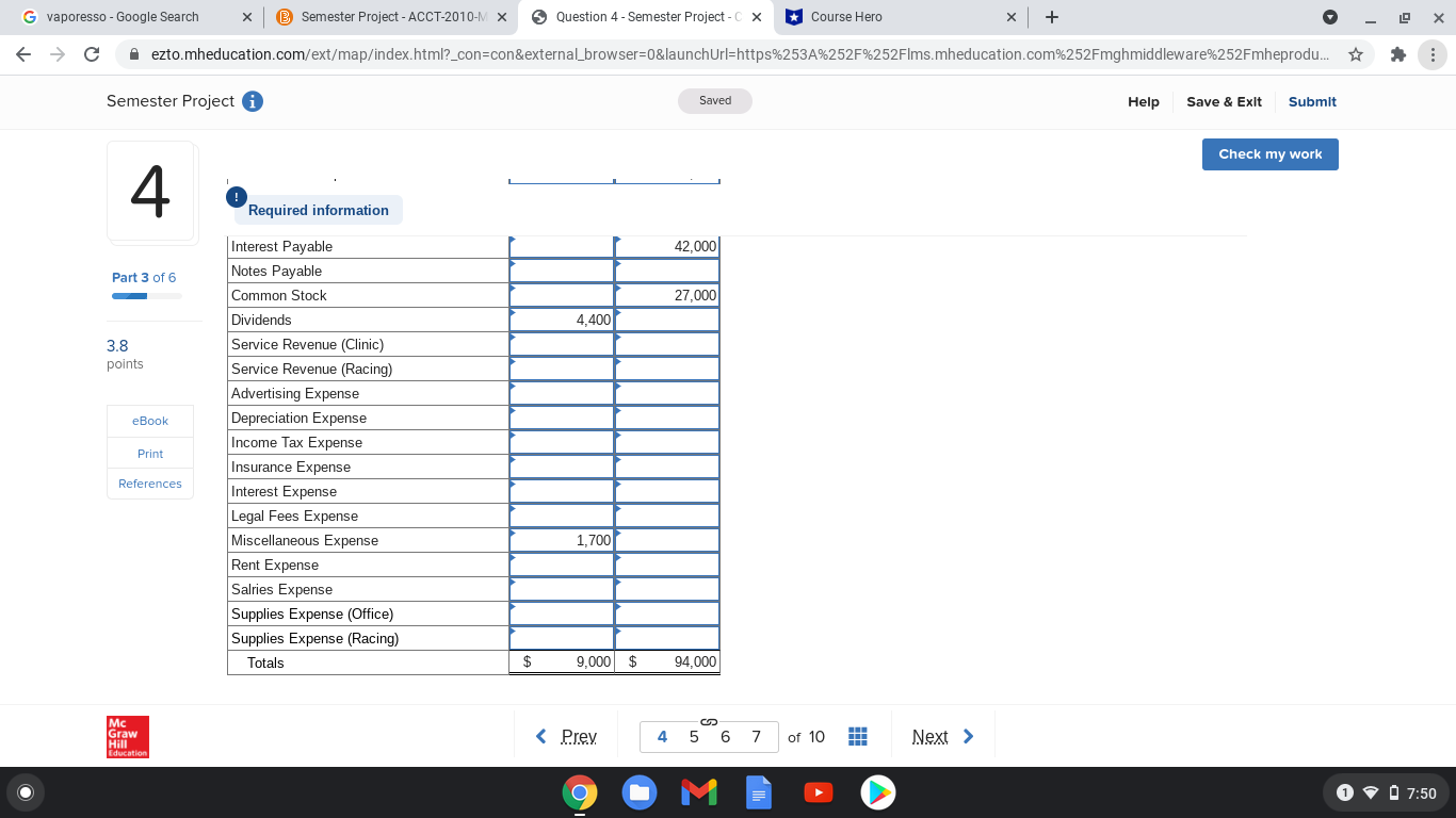 work 5 Required information Part 4 of 6 [The following information applies