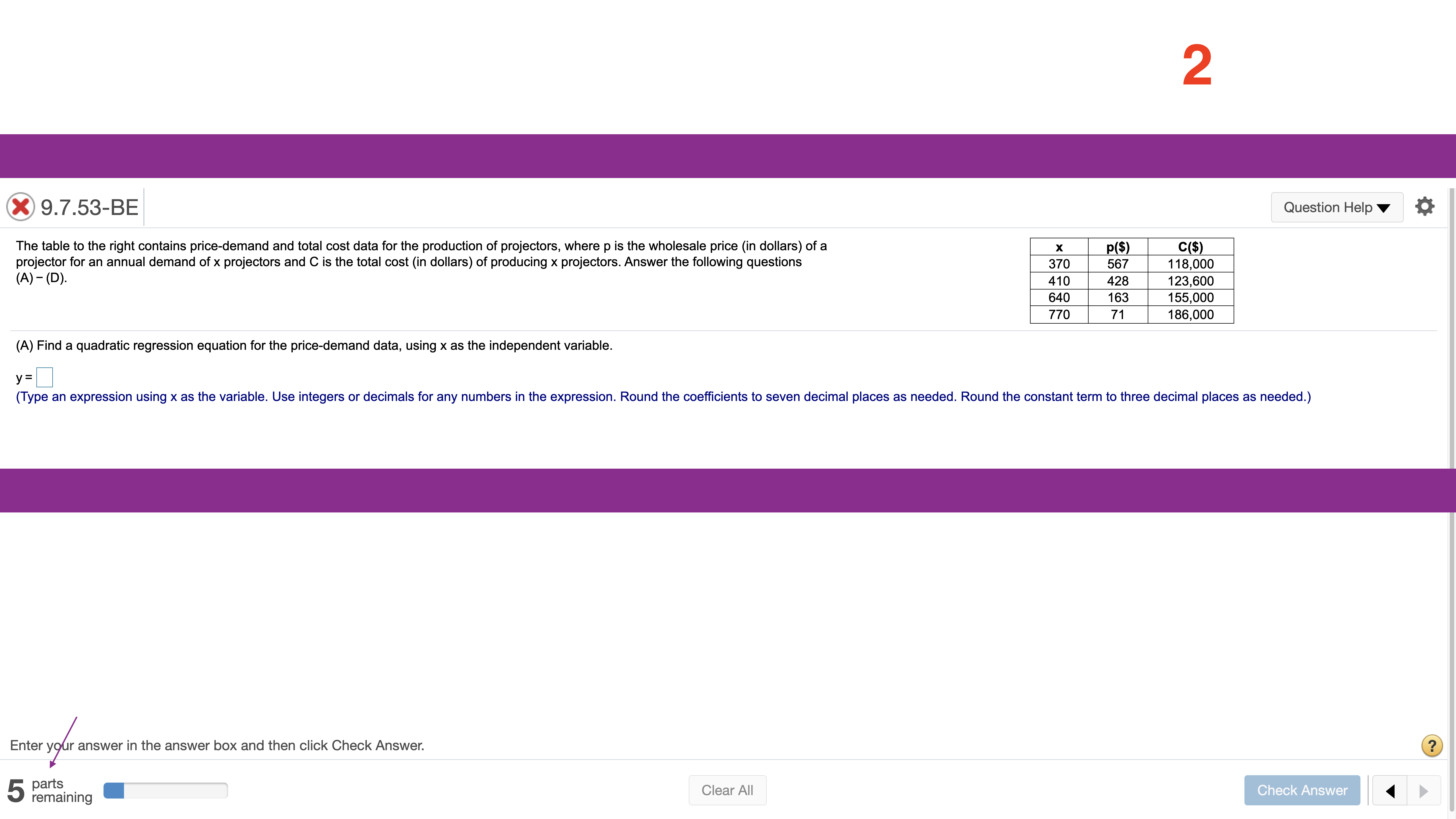 THERE ARE ONLY FIVE PROBLEMS (1 THROUGH 5)! THANK YOU!! 9.7.47-BE Question