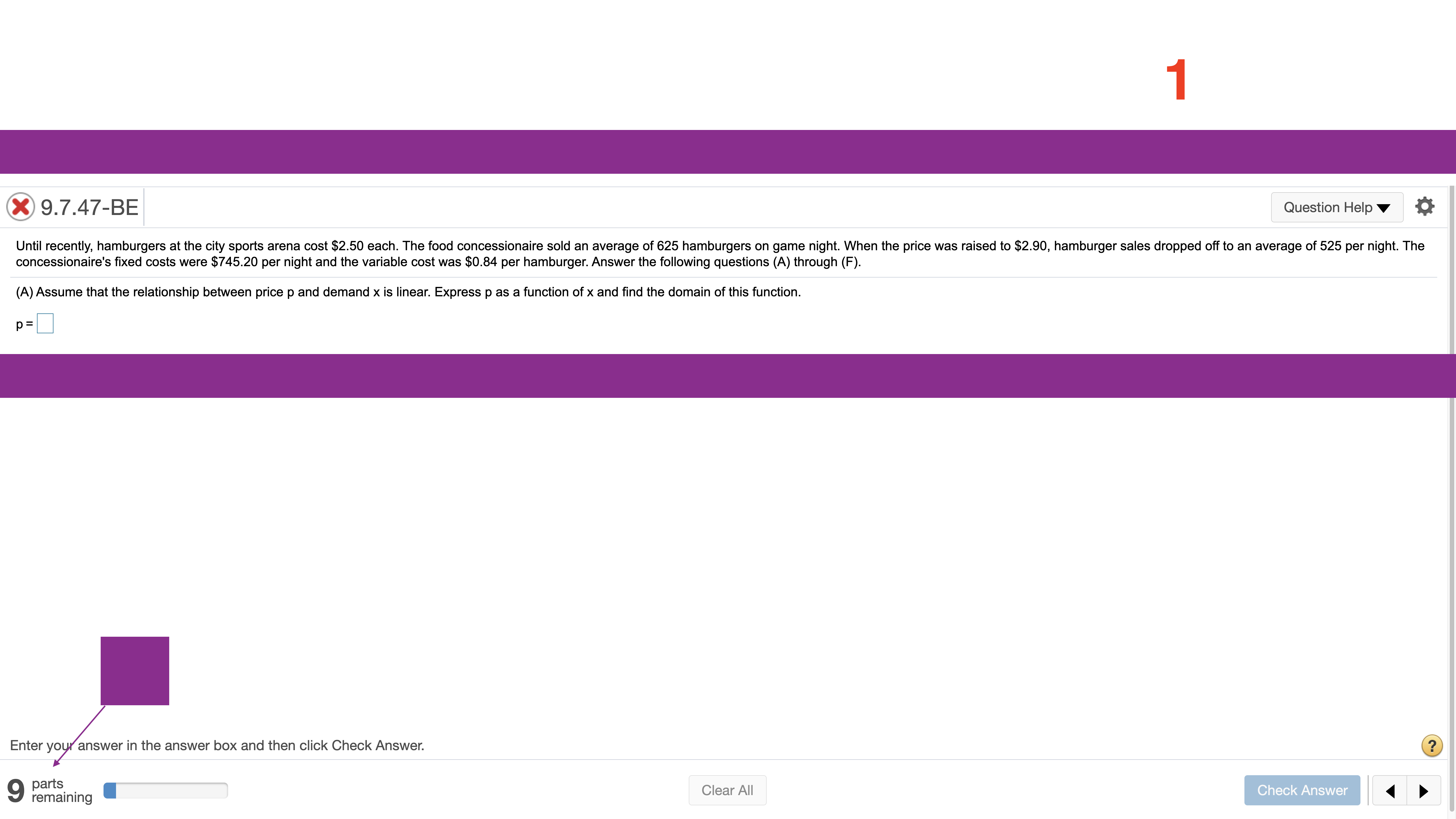 following questions (A) through (F). (A) Assume that the relationship between price