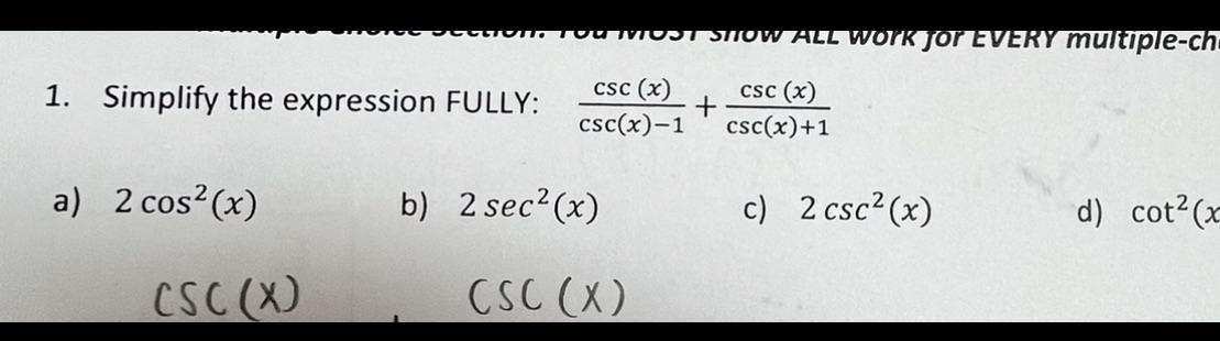  MO. ST SHOW ALL Work for EVERY multiple-ch 1. Simplify the