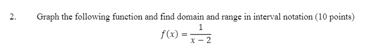 2. Graph the following function and find domain and range in