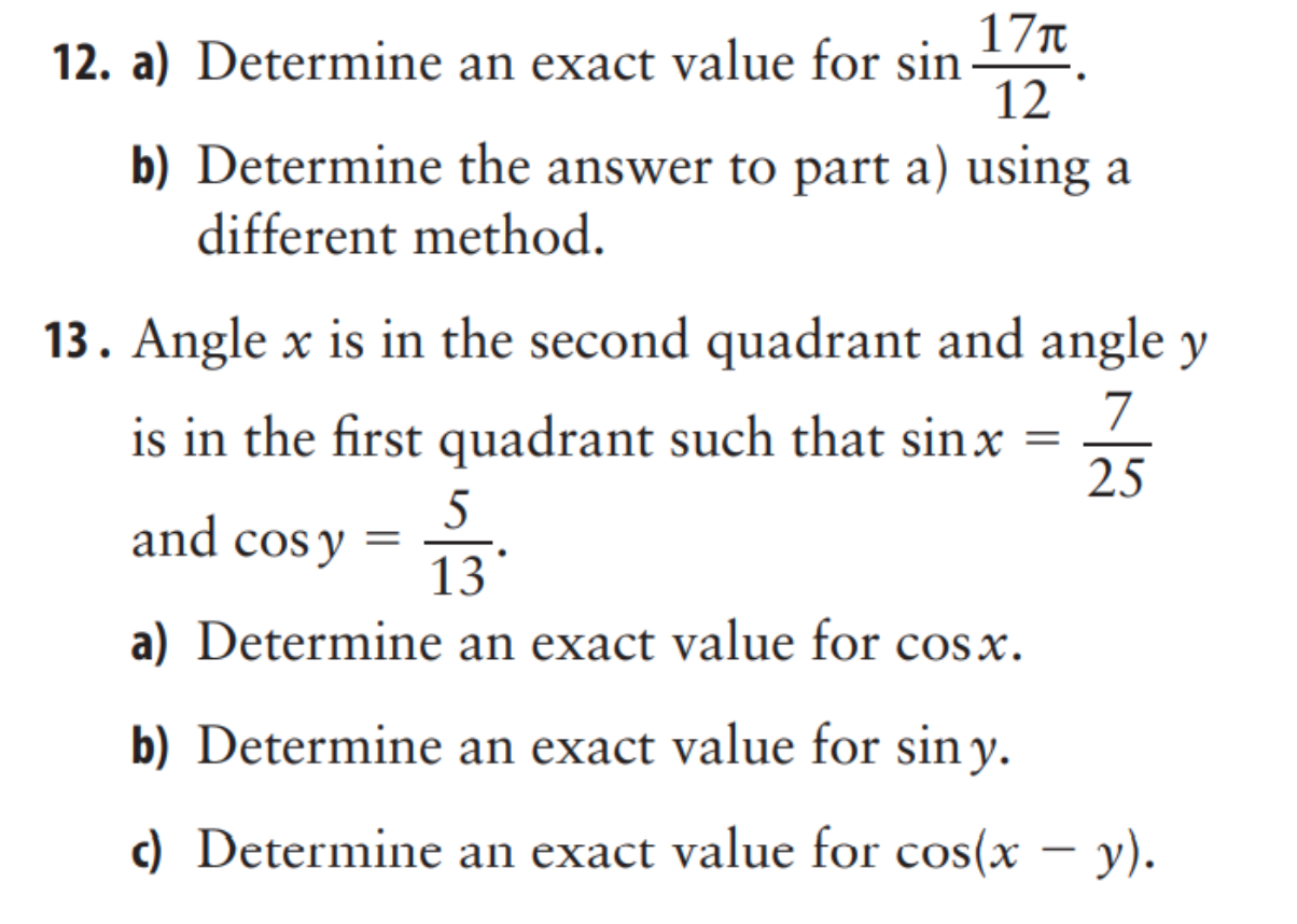  12. a) Determine an exact value for sin 17\" 12 b)