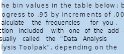  he bin values in the table below; b ogress to .95