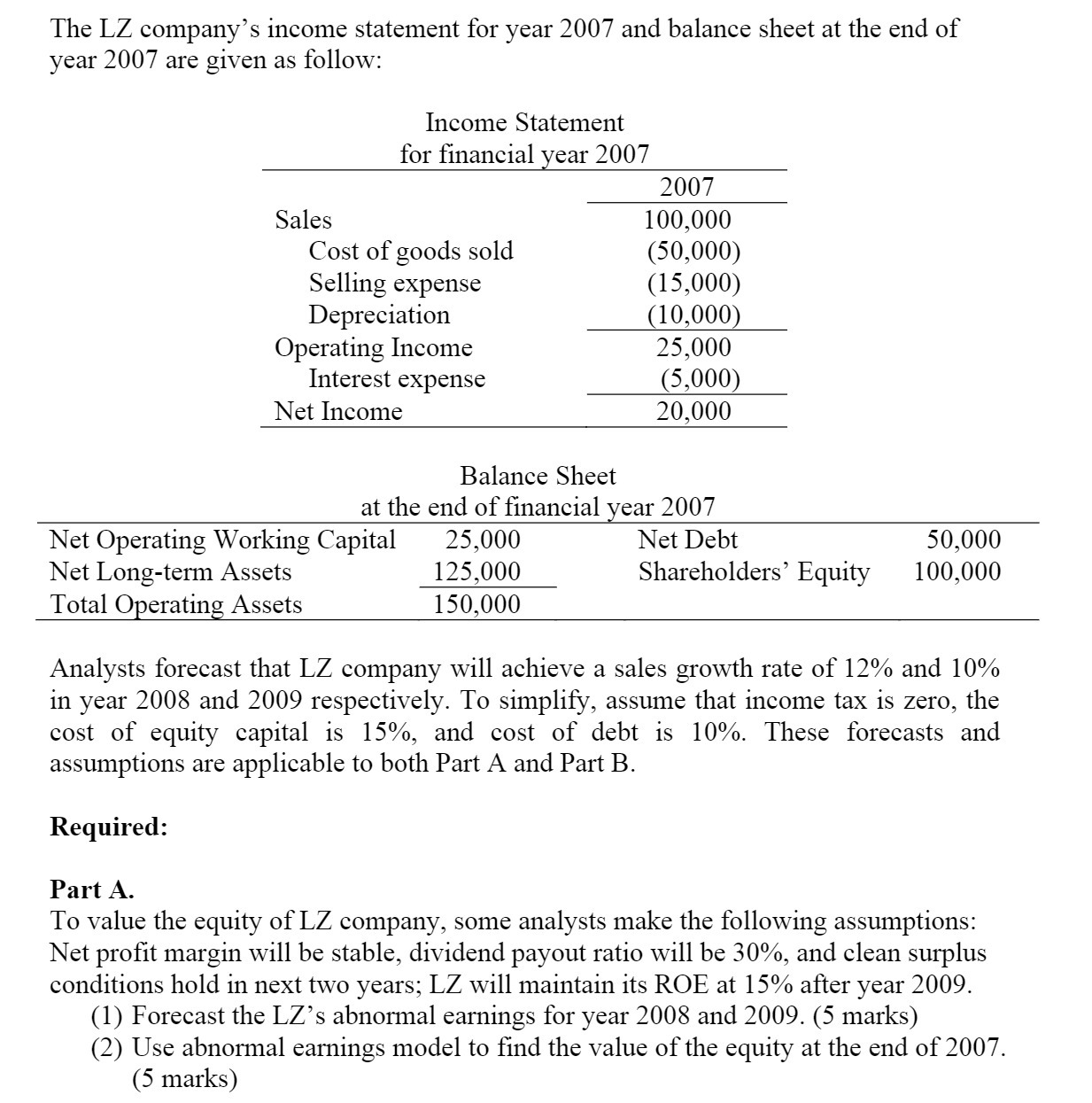 the end of year 2007 are given as follow: Income Statement for
