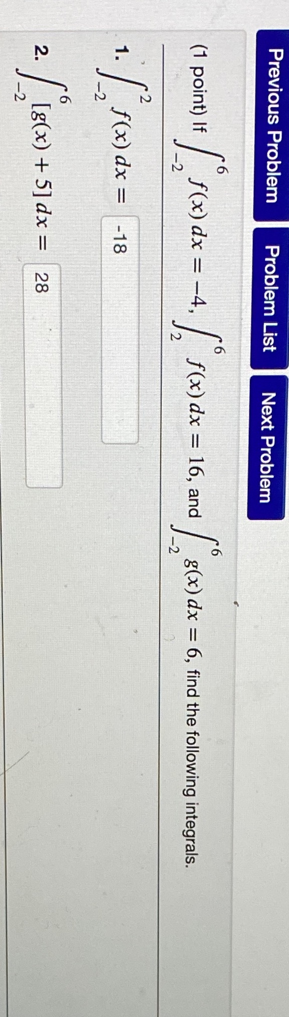  Previous Problem Problem List Next Problem (1 point) If / f(x)