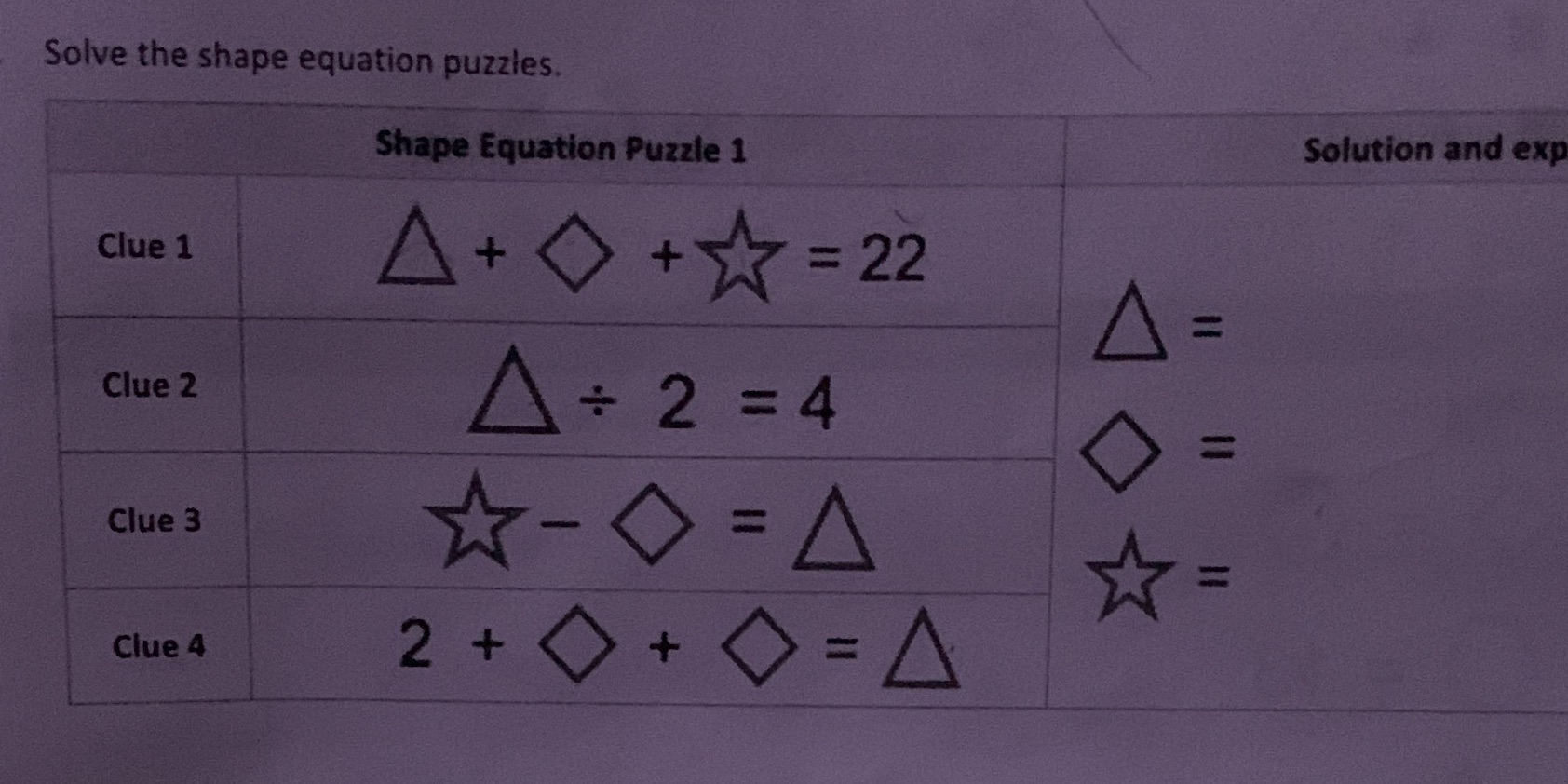 Solve the shape equation puzzles. Shape Equation Puzzle 1 Solution and