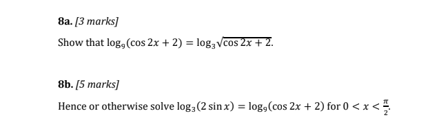  Ba. [3 marks] Show that log, (cos 2x + 2) =