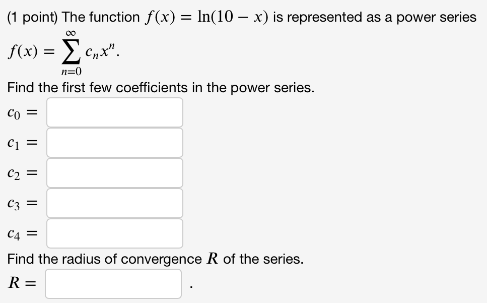 (1 point) The function f (x) = 111(10 x) is represented