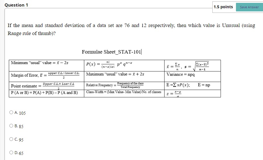 -x I = E(x-7)2 S = n-1 Margin of Error, E =