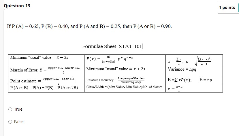 (A and B) Class-Width = (Max Value- Min Value)/No. of classes O