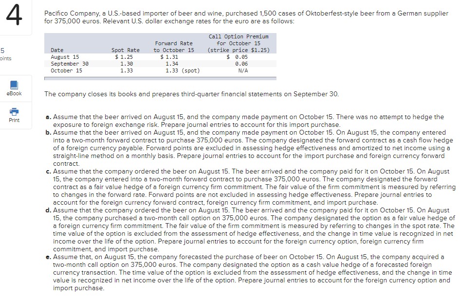 Relevant US. dollar exchange rates for the euro are as follows: Call