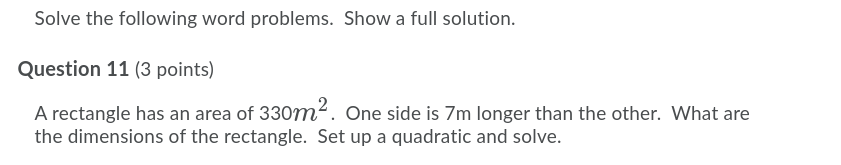 (3 points] A rectangle has an area of 3301112. One side is