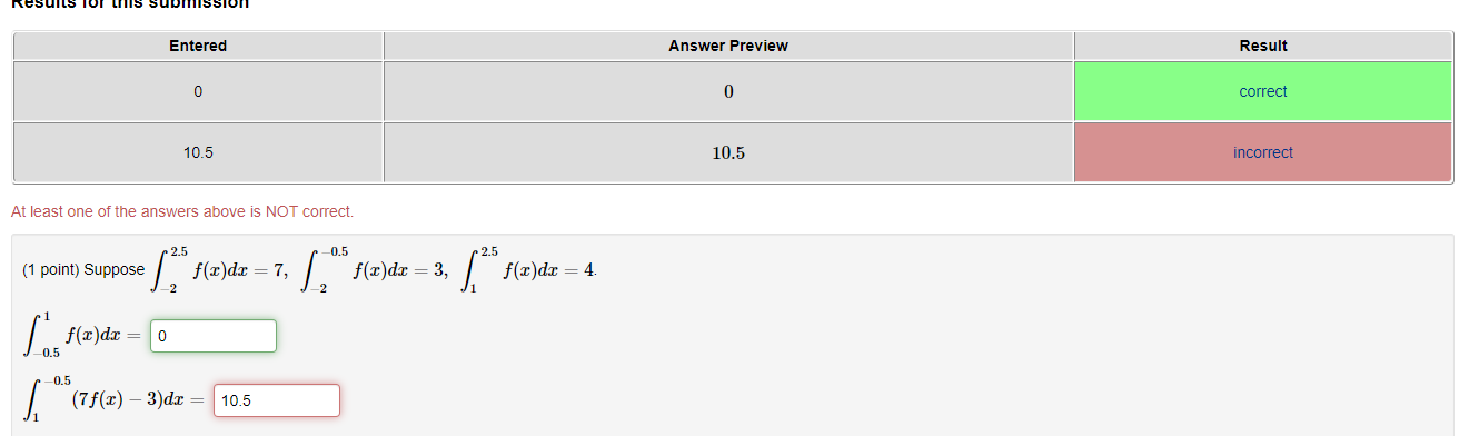 least one of the answers above is NOT correct. 2.5 0.5 (1