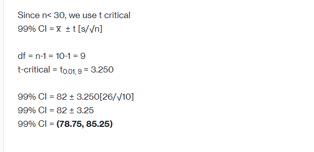 n-1 t-critical = toots = 3.250 990/0 Cl = 82 3.250[26/v'10] 990/0