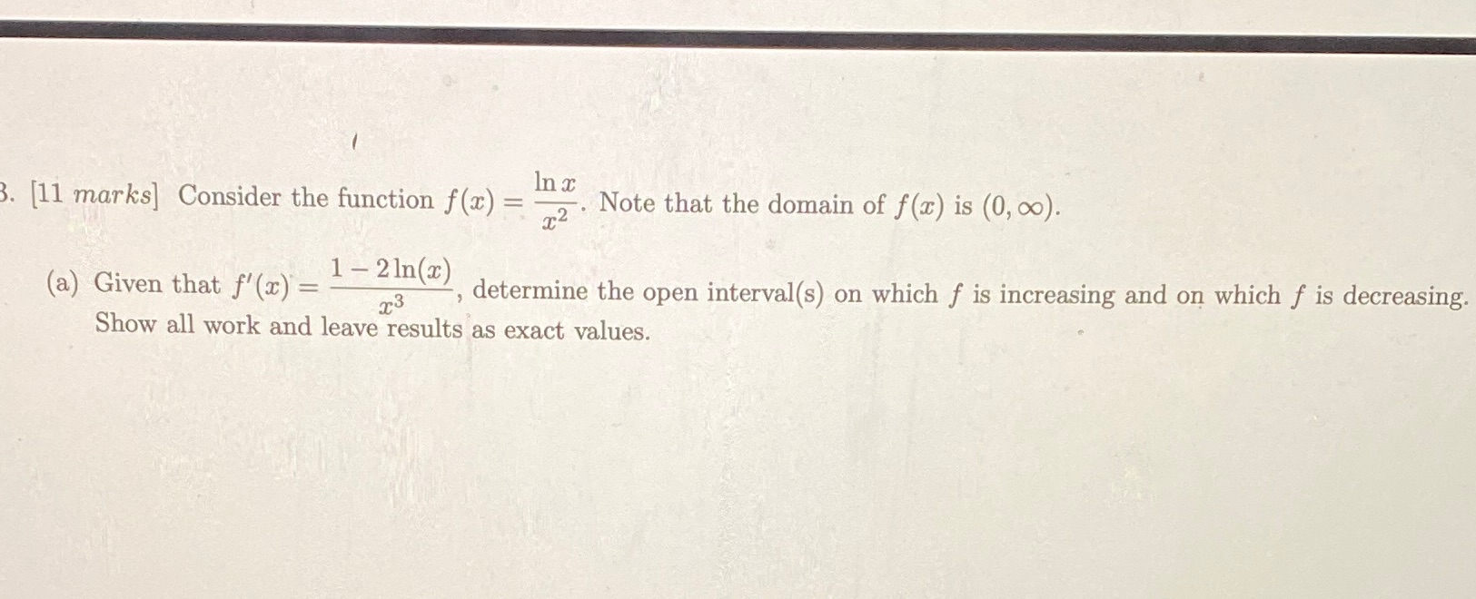  [11 marks] Consider the function f (x) = In x 2