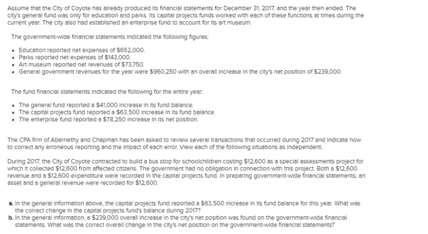 Assume the Cry' of Coyote nas already produced Its financl&l statements for