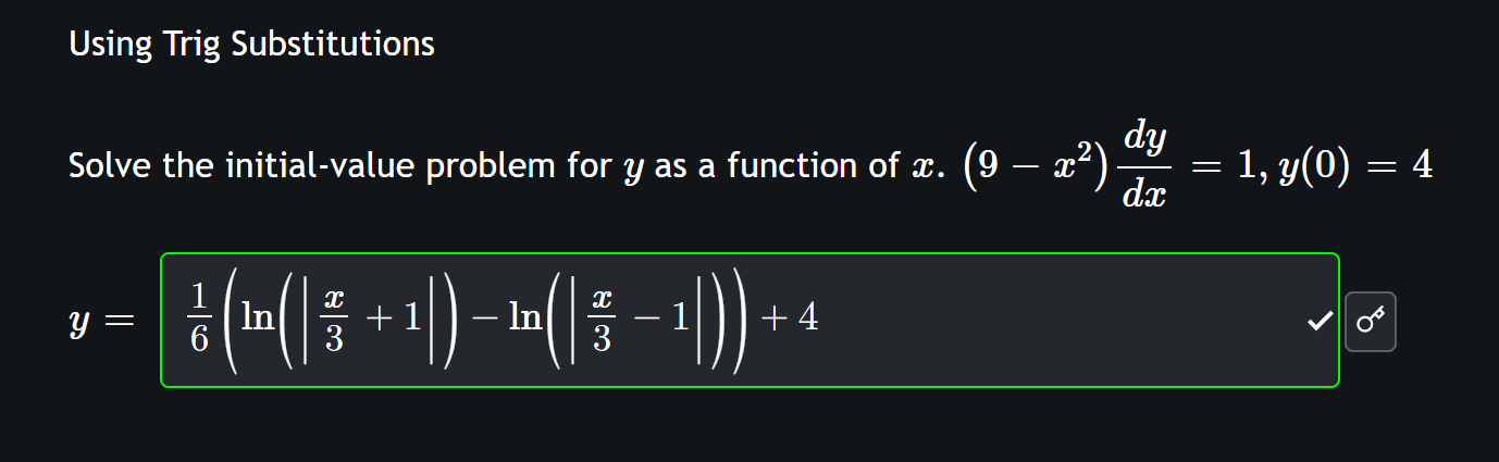 Using Trig Substitutions Solve the initial-value problem for y as a