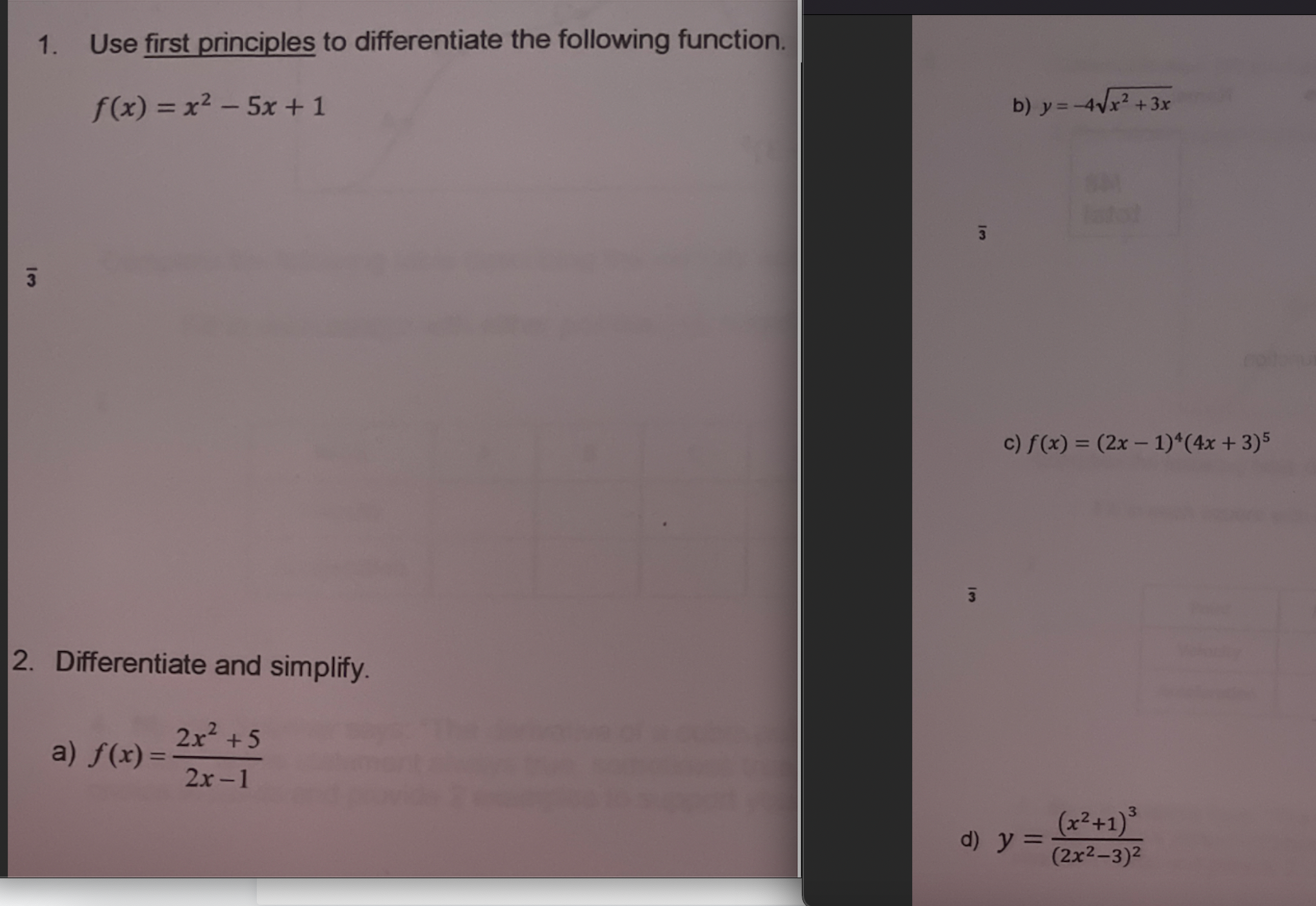 1. Use first principles to differentiate the following function. f(x) =