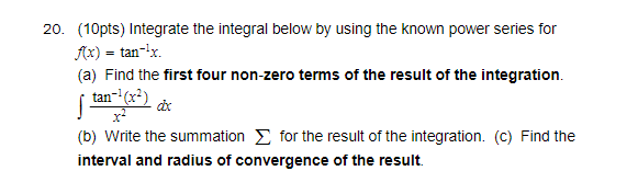  20. Hoots] Integrate the integral below by using the known power