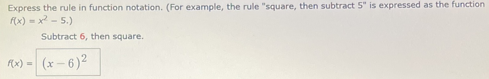 then subtract 5" is expressed as the function f(x ) = x2