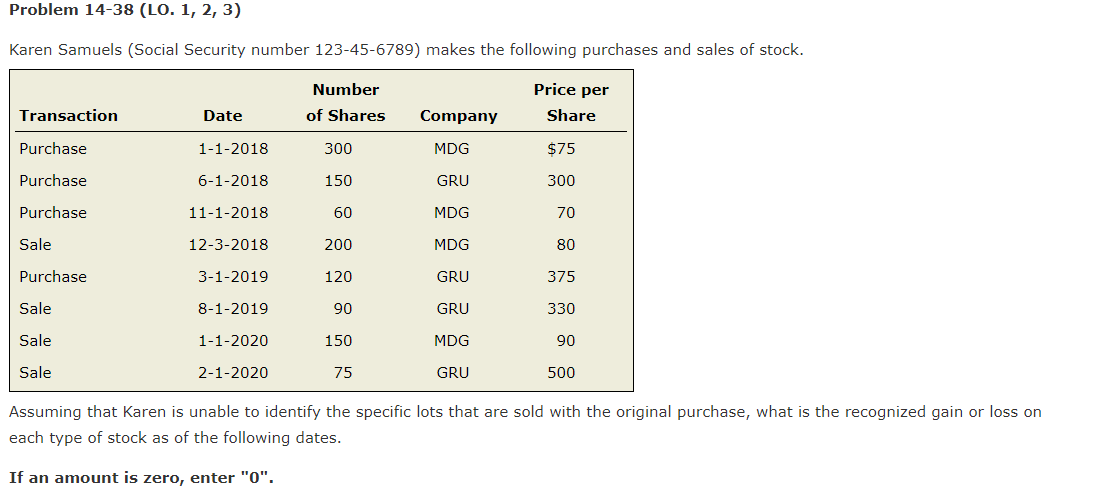 makes the following purchases and sales of stock. 11-1-2018 Transaction Purchase Purchase