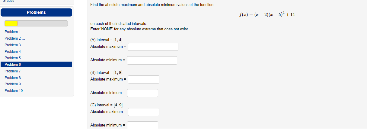 In(x) - 111, T-coordinate of absolute minimum =Section 4.1: Problem 10 Find