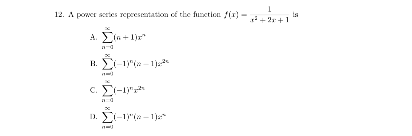 1 12. A power series representation of the function f (.T,) =