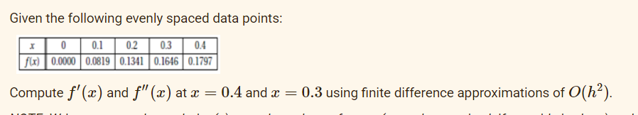 Given the following evenly spaced data points: X 0 0.1 0.2