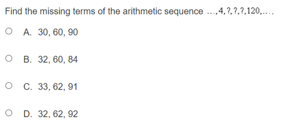 480, 3600 O B. 2, 12, 72, 432, 2592 O C. 2,